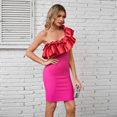 Dress Socialite Ruffled Oblique Shoulder High End Formal Dress